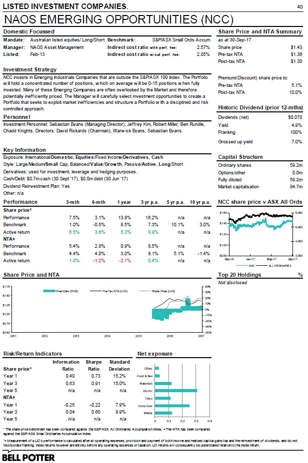 Bell Potter NCC Small Cap featured in September Quarter 2017 Report